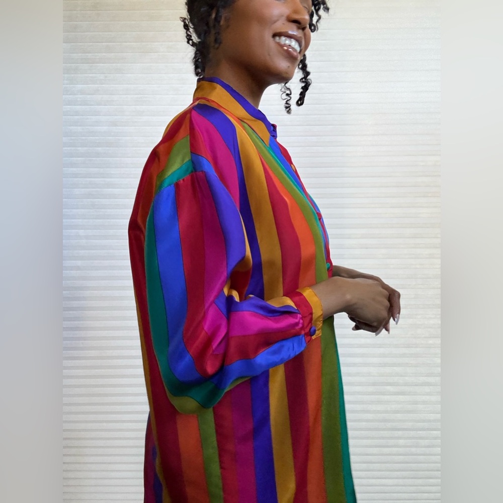 Vintage The Limited 100% Silk Blouse – Rainbow Stripes - Picture 5 of 14